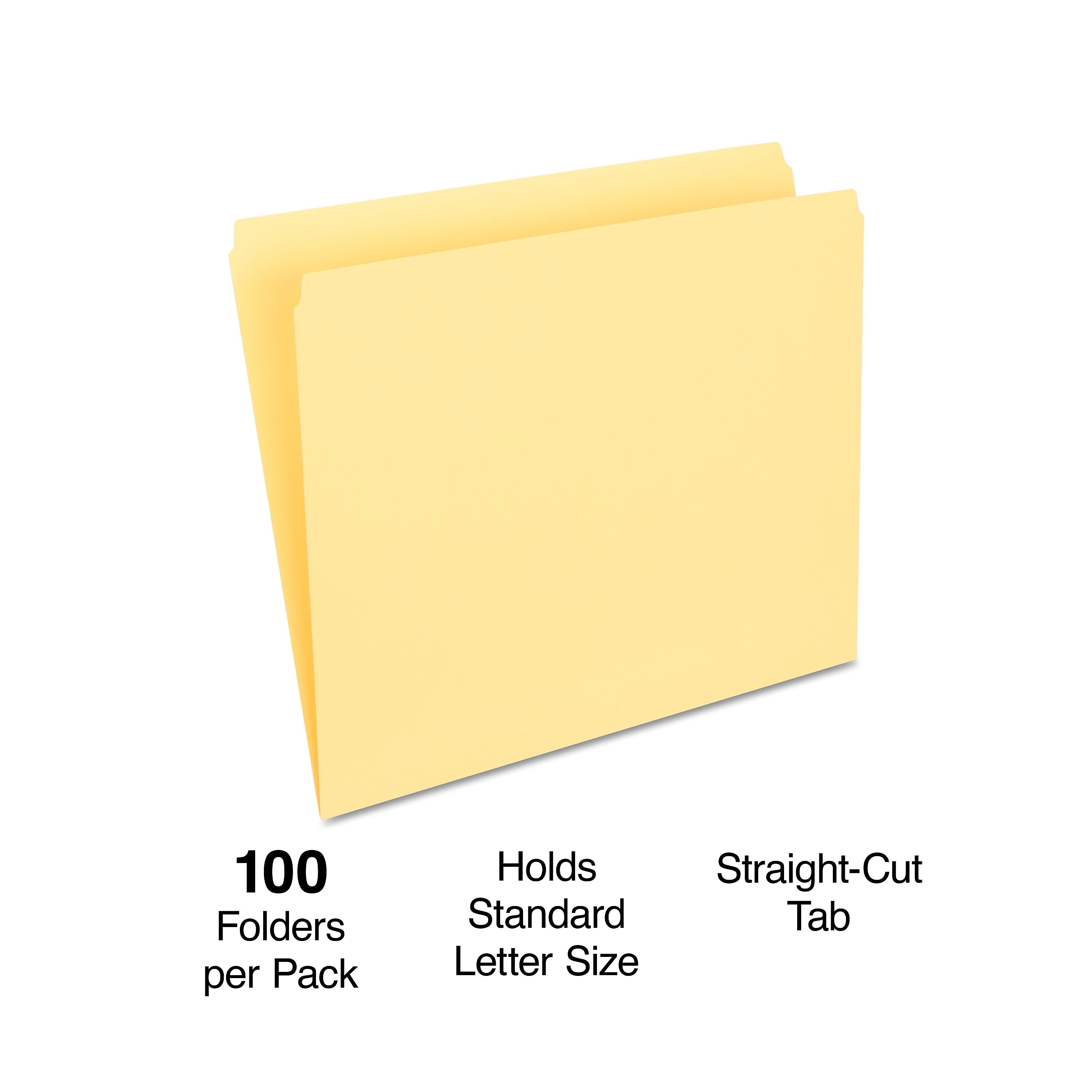 Staples File Folders, Single Tab, Letter Size, Yellow, 100/Box