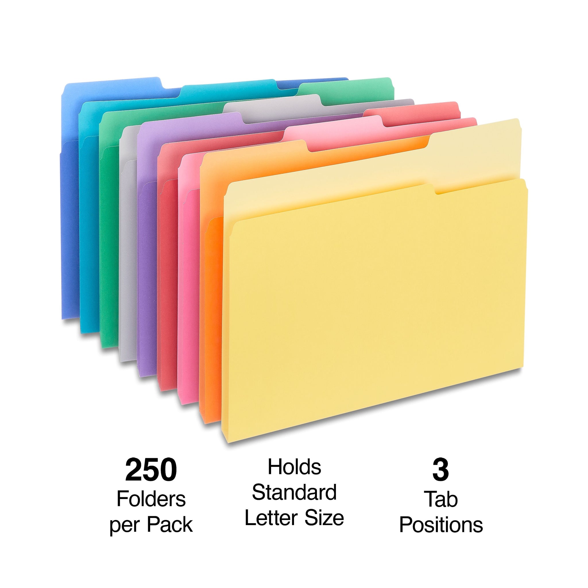 Staples® File Folders,1/3-Cut Tab, Letter Size, Assorted Colors, 250/Box
