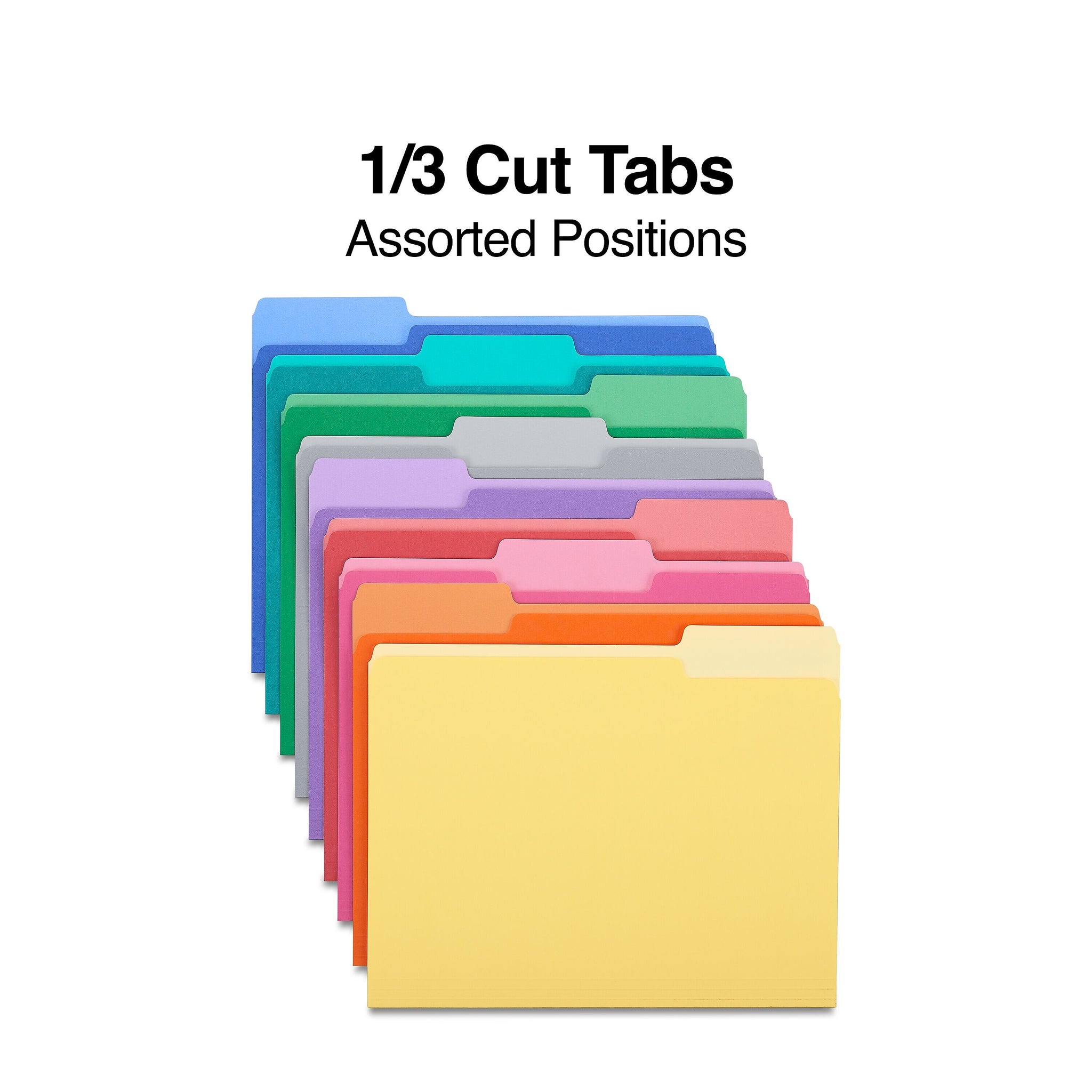 Staples® File Folders,1/3-Cut Tab, Letter Size, Assorted Colors, 250/Box