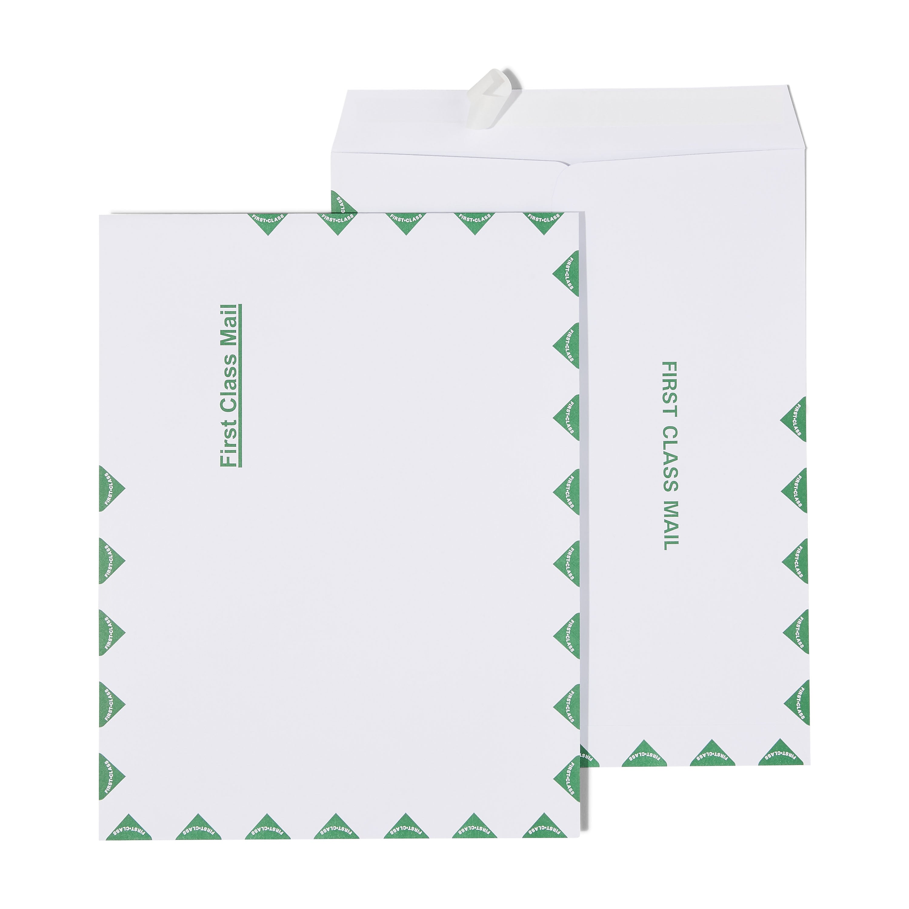 Staples First Class EasyClose Catalog Envelopes, 10" x 13", White with Green Diamond Border, 100/Box