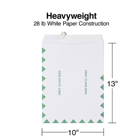 Staples First Class EasyClose Catalog Envelopes, 10" x 13", White with Green Diamond Border, 100/Box