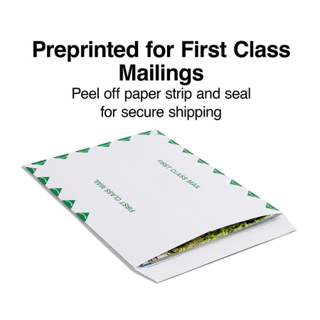 Staples First Class EasyClose Catalog Envelopes, 9"L x 12"H, White and Green, 100/Box