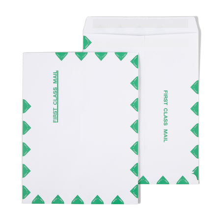 Staples® First Class Self Seal #13 Envelope, 10" x 13", White with green diamond border, 100/Box