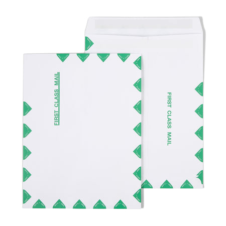 Staples® First Class Self Seal #13 Envelope, 10" x 13", White with green diamond border, 100/Box