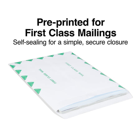 Staples First Class Self Seal #13 Envelope, 10" x 13", White with green diamond border, 100/Box