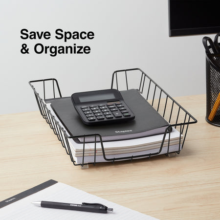 Staples Front Loading Letter Tray, Black Steel