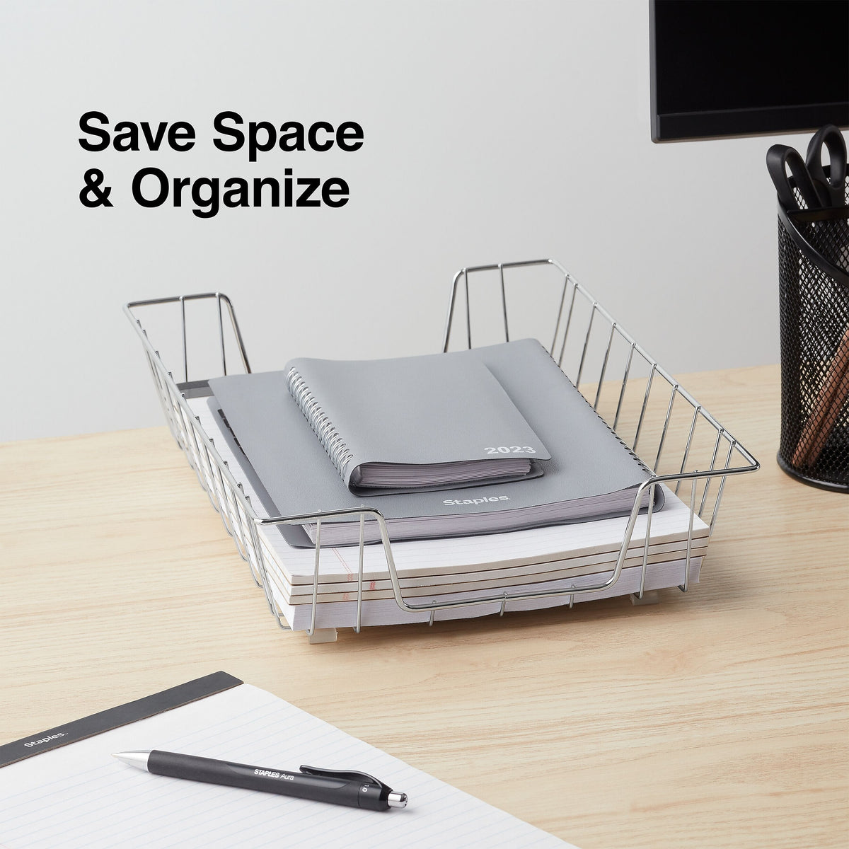 Staples Front Loading Letter Tray, Chrome Steel