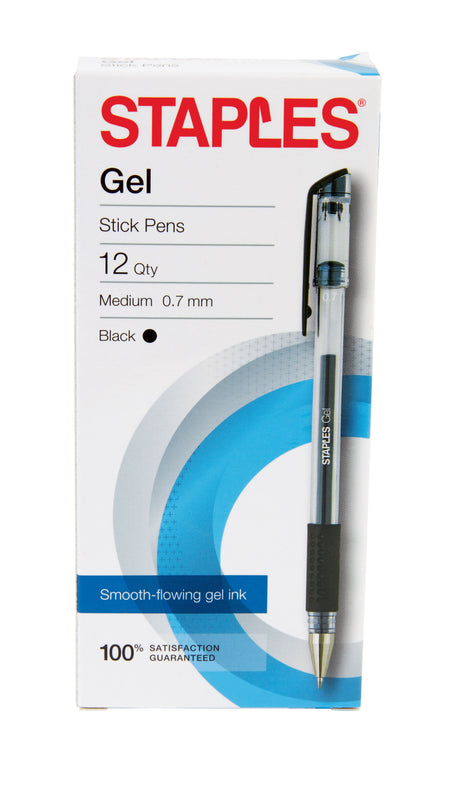 Staples Gel Pens, Medium Point, Black Ink, Dozen