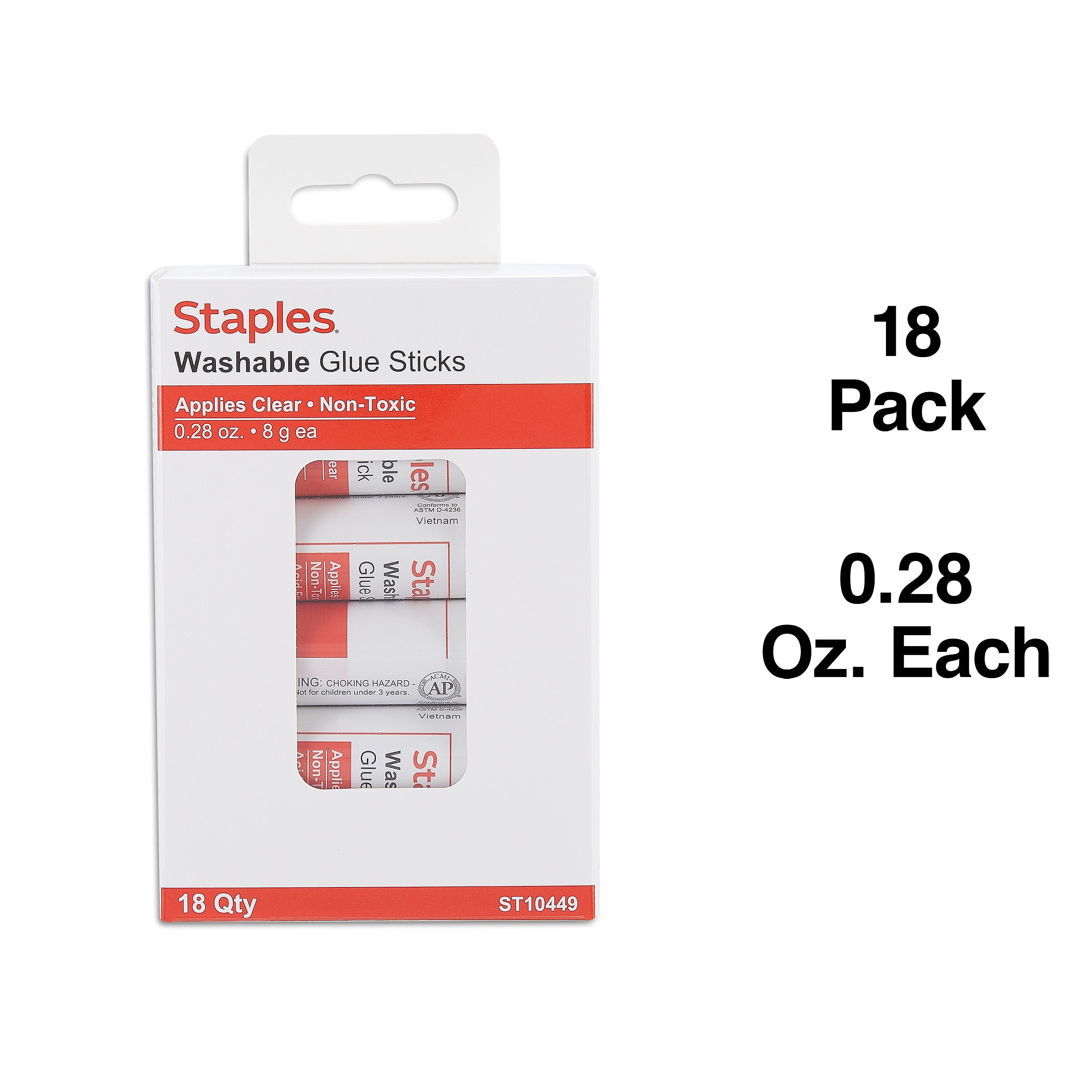 Staples Glue Sticks, 0.28 oz., 18/Pack