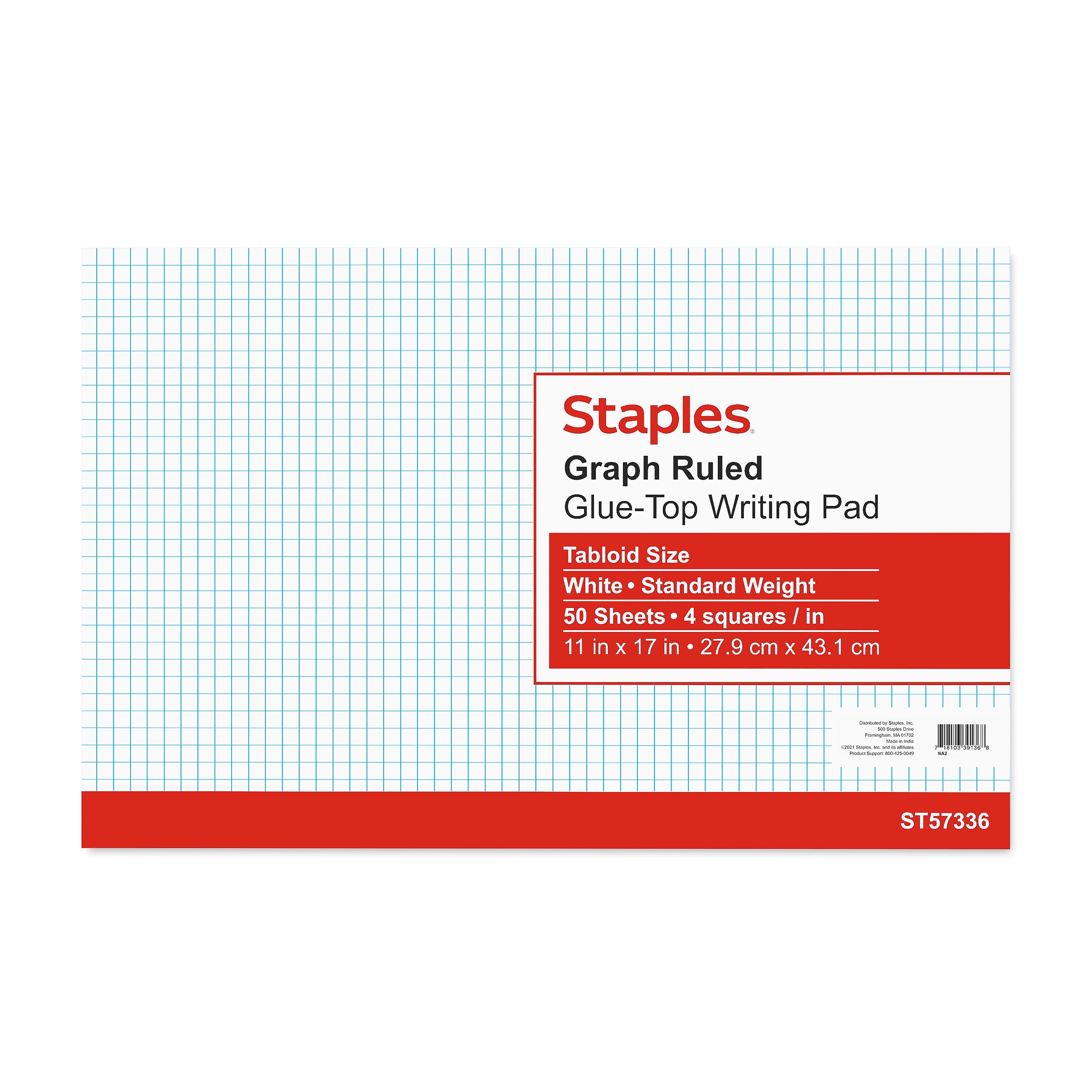 Staples® Graph Pad, 11" x 17", Graph Ruled, White, 50 Sheets/Pad