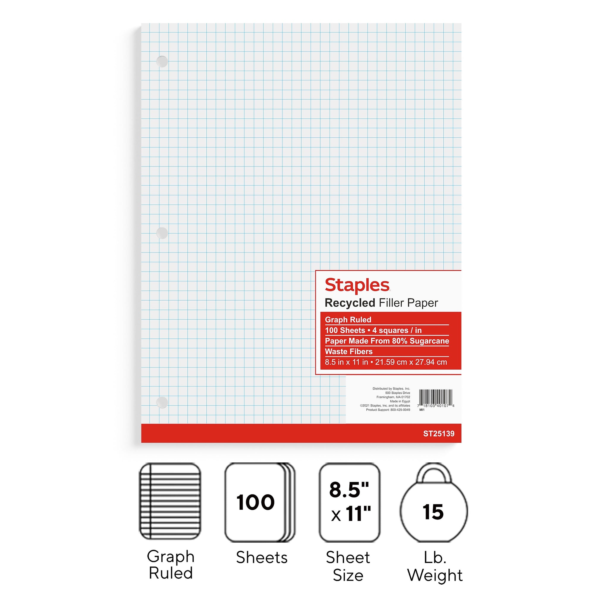 Staples Graph Ruled Filler Paper, 8.5