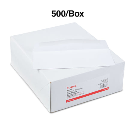 Staples Gummed #10 Business Envelope, 4 1/8" x 9 1/2", White Wove, 500/Box