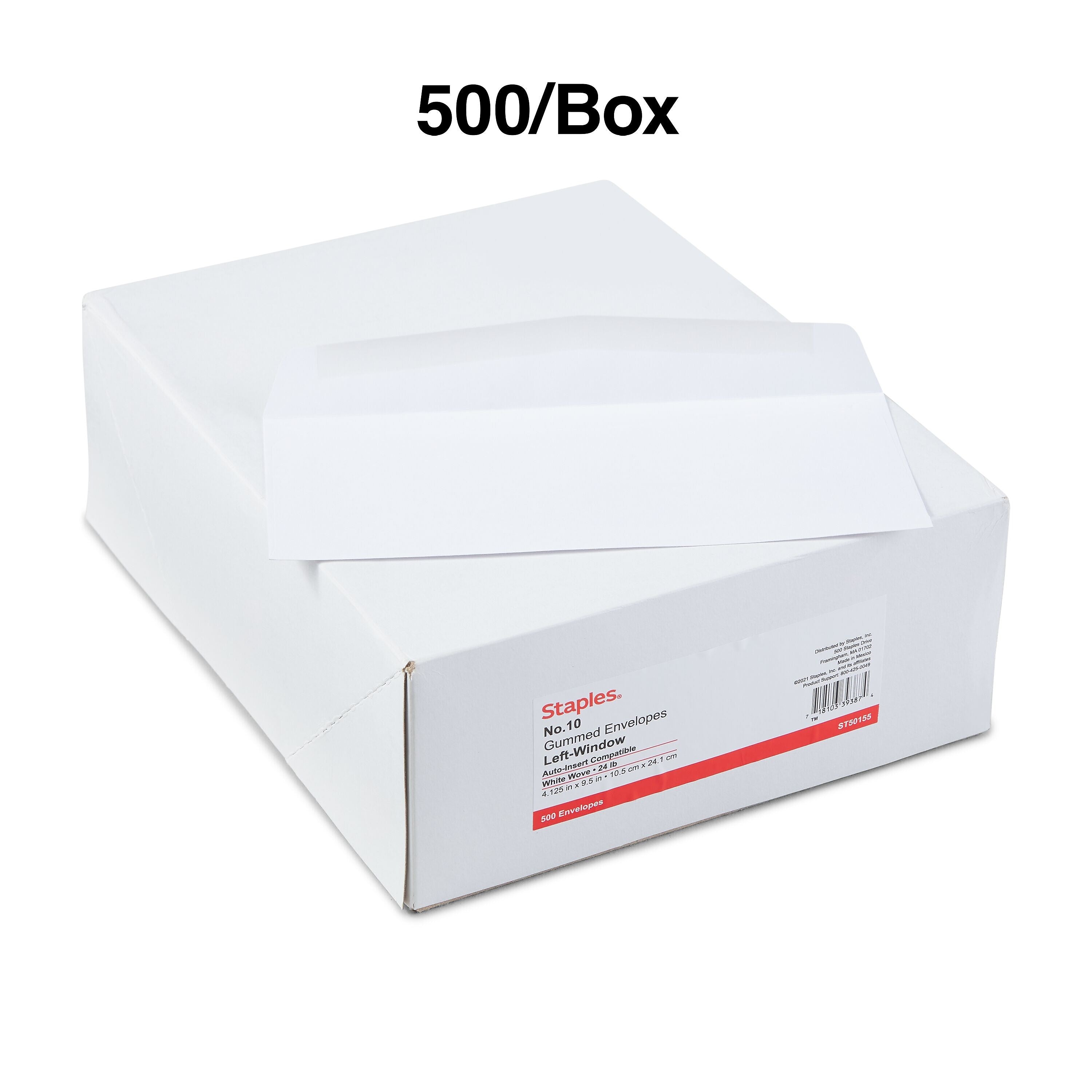 Staples Gummed #10 Business Envelope, 4 1/8
