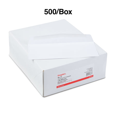 Staples Gummed #10 Business Envelope, 4 1/8" x 9 1/2", White Wove, 500/Box