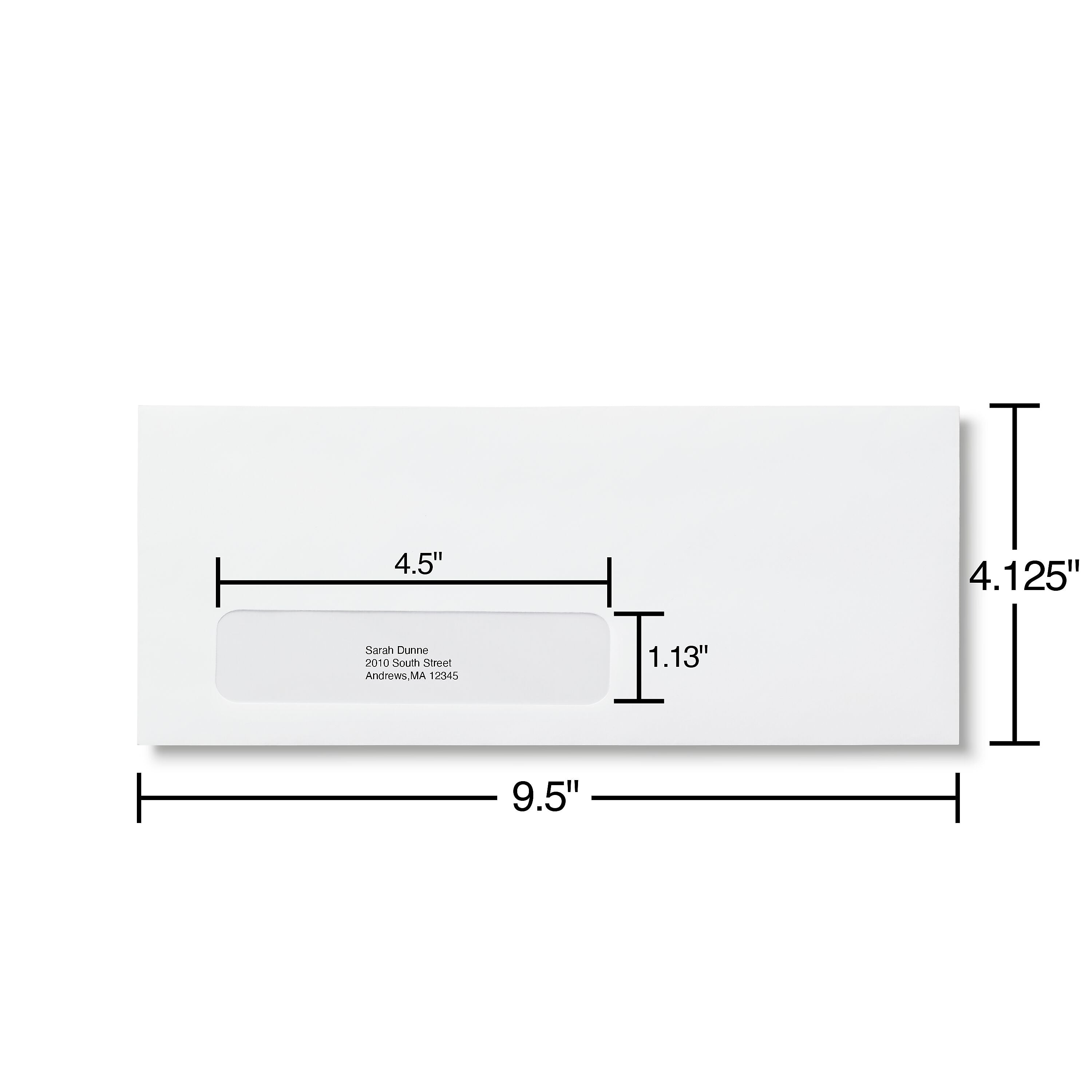 Staples Gummed #10 Business Envelope, 4 1/8" x 9 1/2", White Wove, Window, 500/Box