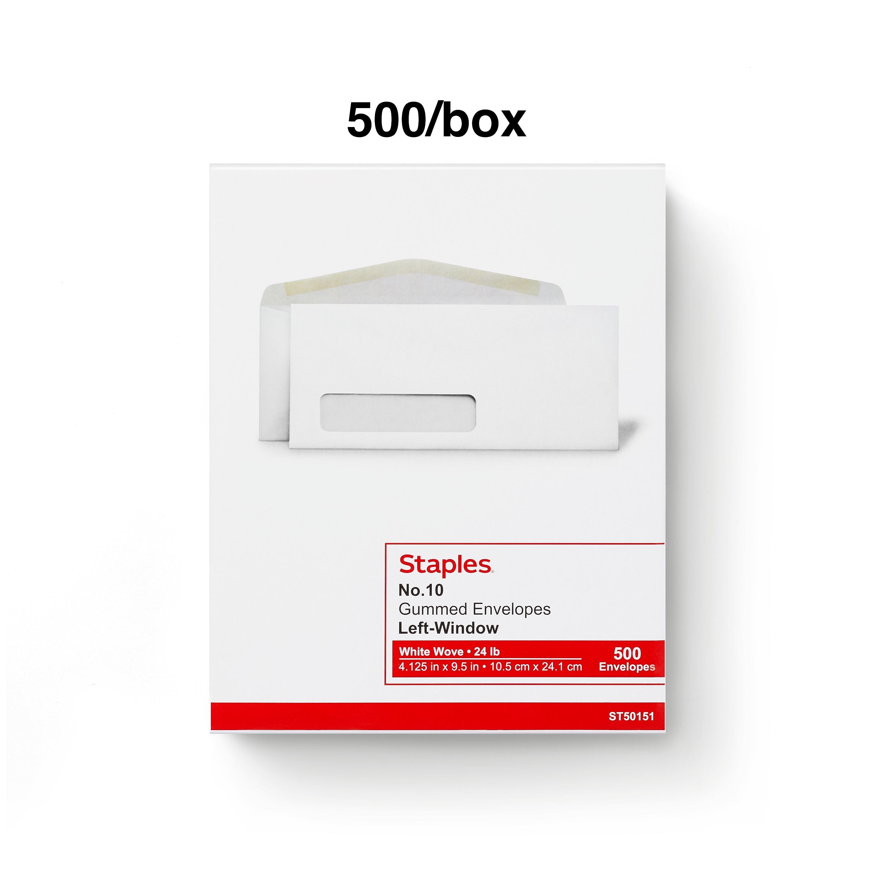 Staples Gummed #10 Business Envelope, 4 1/8