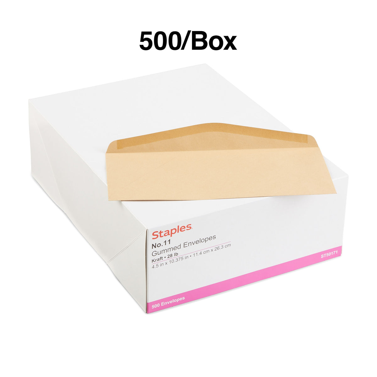 Staples Gummed #11 Business Envelopes, 4 1/2" x 10 3/8", Brown, 500/Box