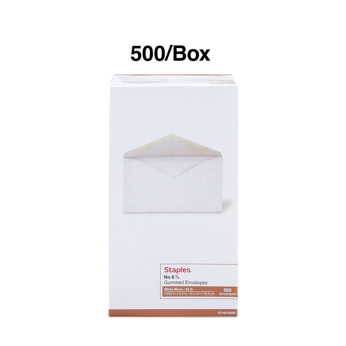 Staples Gummed #6 Business Envelopes, 3 5/8" x 6 1/2", White, 500/Box