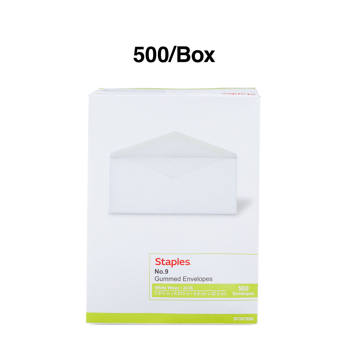 Staples Gummed #9 Business Envelopes, 3 7/8" x 8 7/8", White, 500/Box