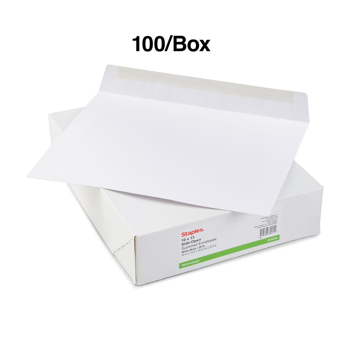 Staples Gummed Booklet Envelopes, 10" x 13", White, 100/Box