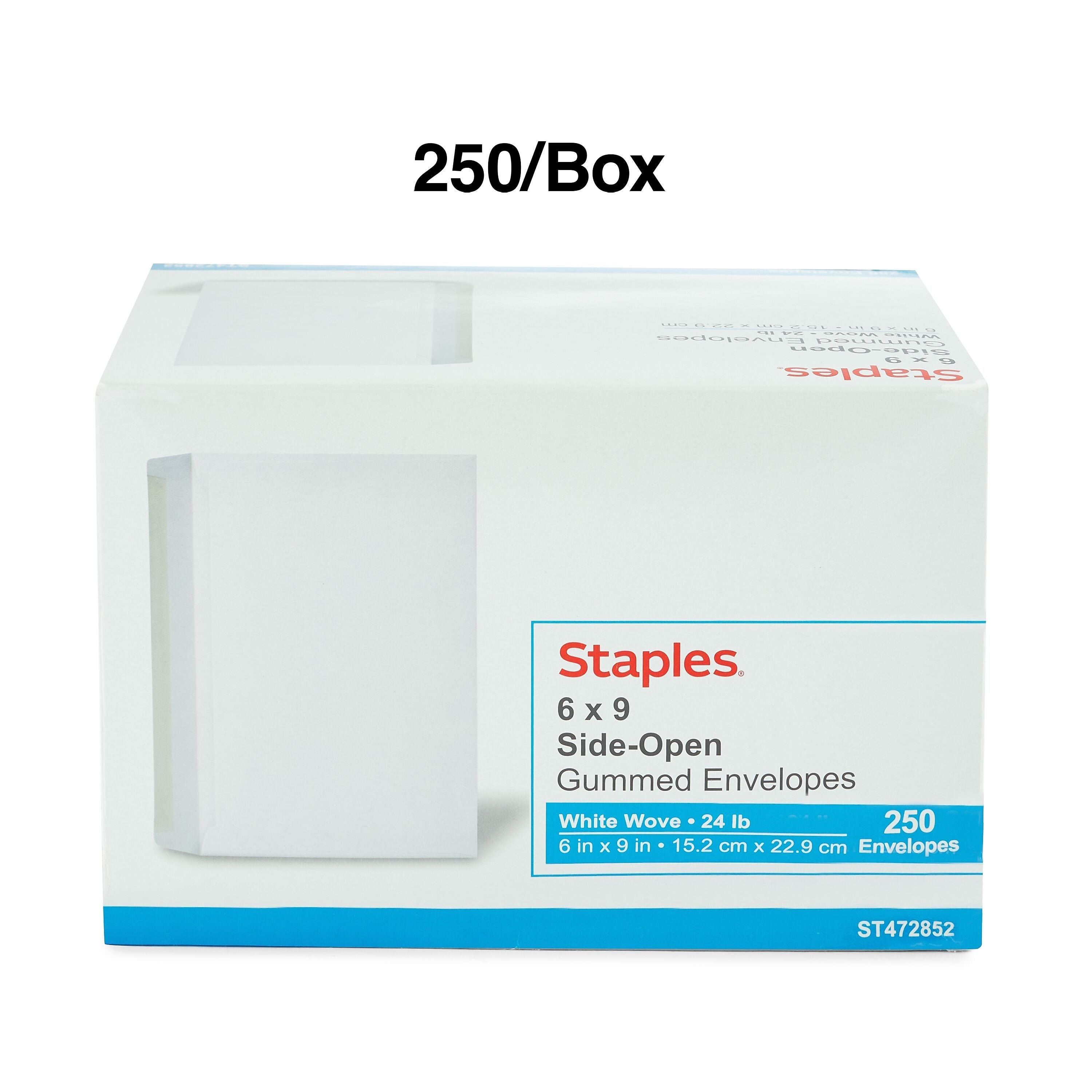 Staples Gummed Booklet Envelopes, 6" x 9", White, 250/Box