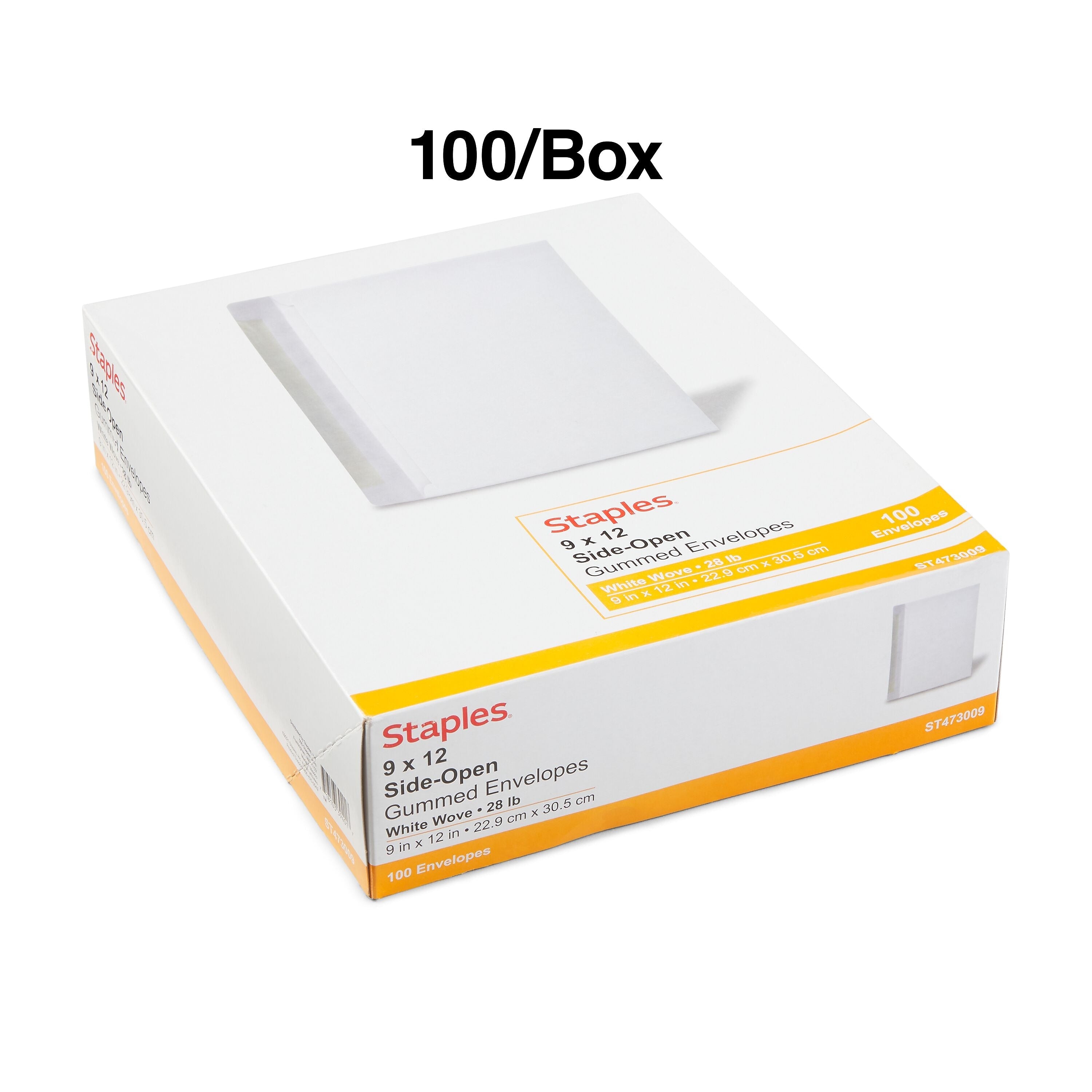 Staples Gummed Booklet Envelopes, 9" x 12", White, 100/Box