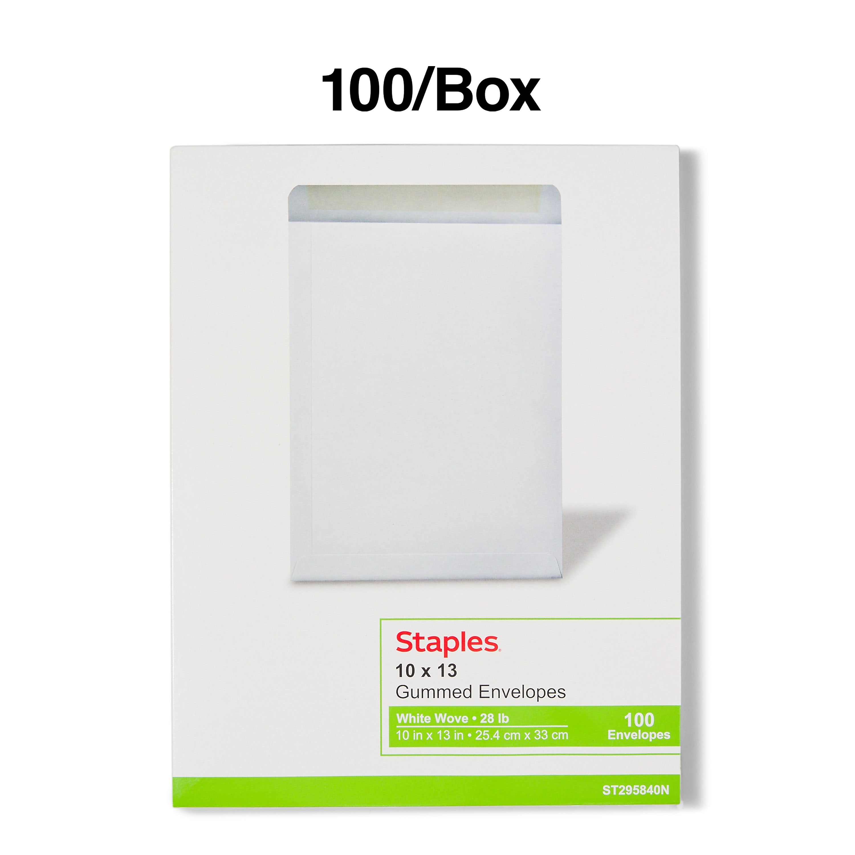 Staples Gummed Catalog Envelopes, 10"L x 13"H, White, 100/Box