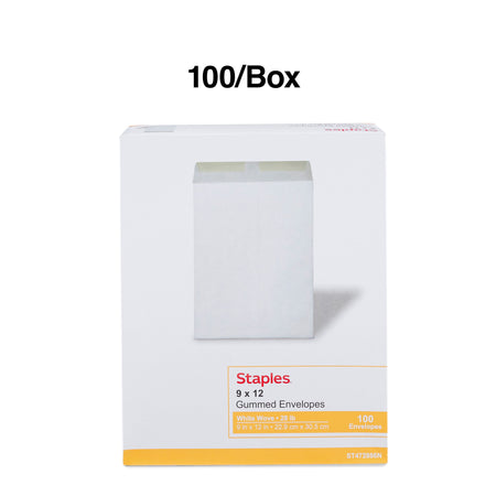 Staples Gummed Catalog Envelopes, 9"L x 12"H, White, 100/Box