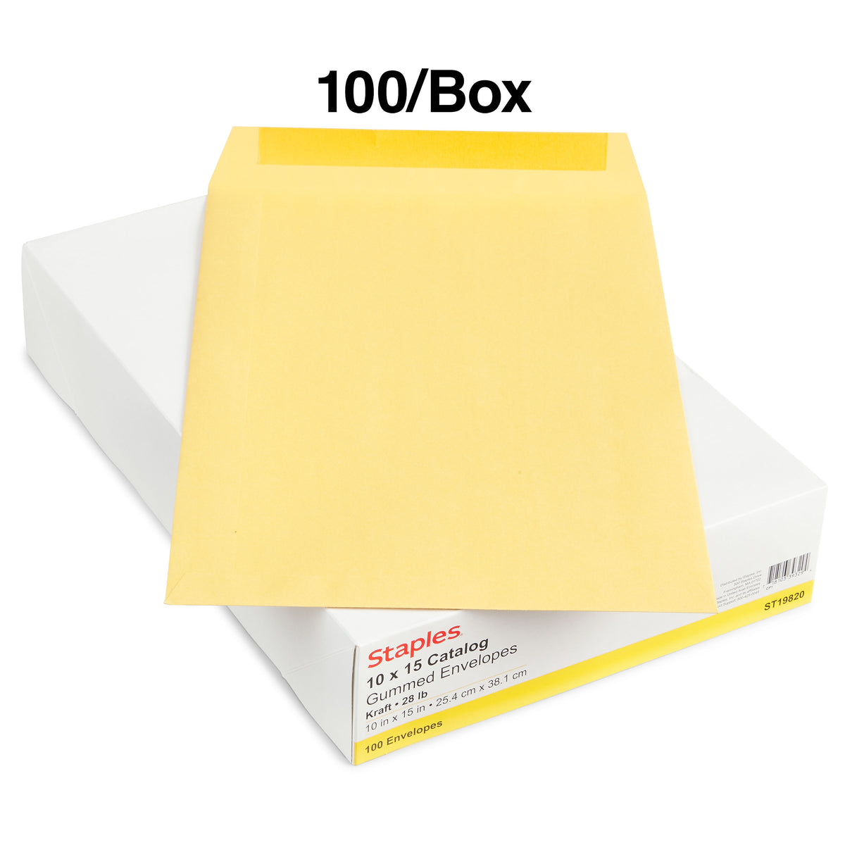 Staples Gummed Kraft Catalog Envelopes, 10"L x 15"H, Brown, 100/Box