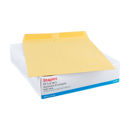 Staples Gummed Kraft Catalog Envelopes, 11.5" x 14.5", Brown, 100/Box