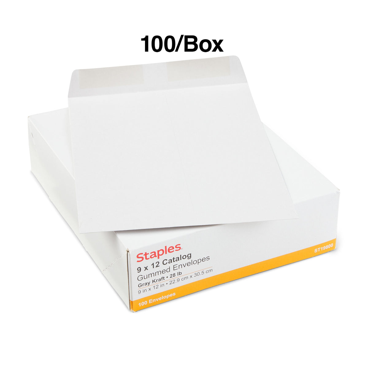 Staples Gummed Kraft Catalog Envelopes, 9" x 12", Gray, 100/Box