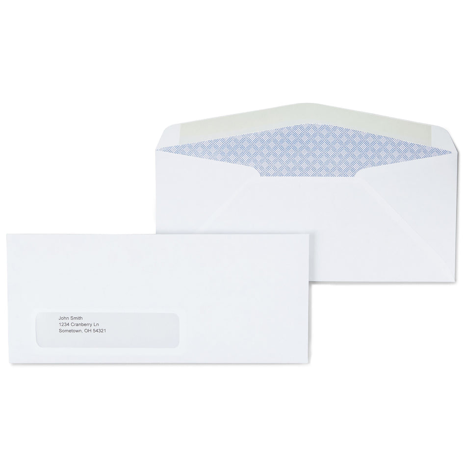 Staples Gummed Security Tinted #10 Business Window Envelopes, 4 1/8" x 9 1/2", White Wove, 500/Box