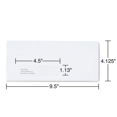 Staples™ Gummed Security Tinted #10 Business Window Envelopes, 4 1/8" x 9 1/2", White Wove, 500/Box