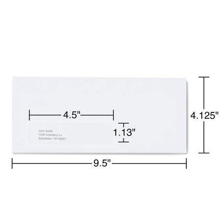 Staples Gummed Security Tinted #10 Business Window Envelopes, 4 1/8" x 9 1/2", White Wove, 500/Box