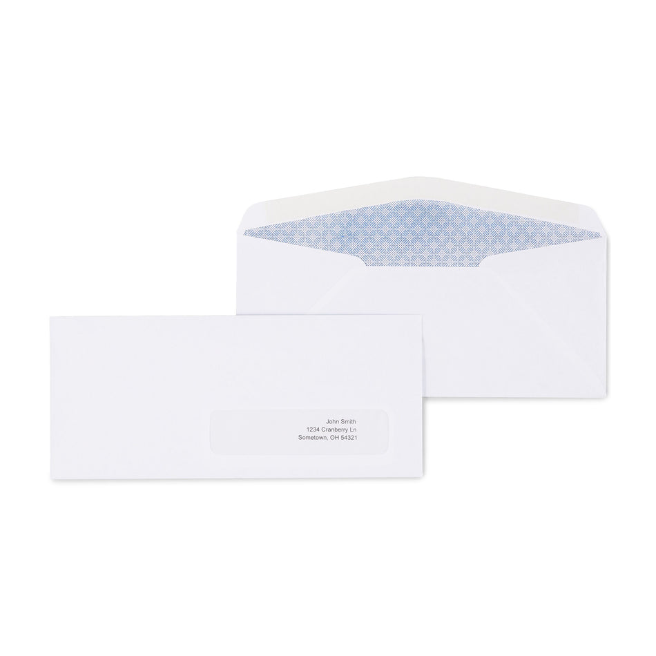 Staples Gummed Security Tinted #10 Window Envelope, 4 1/8" x 9 1/2", White Wove, 500/Box