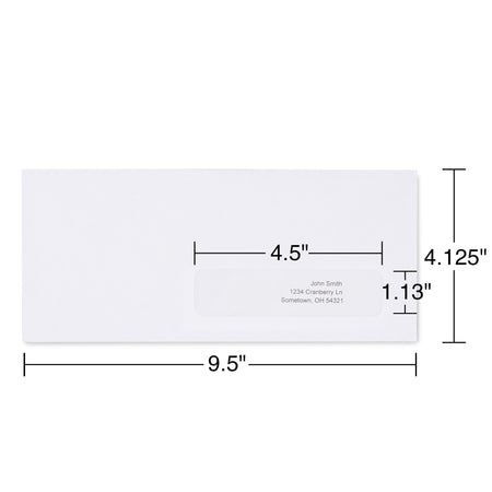 Staples Gummed Security Tinted #10 Window Envelope, 4 1/8" x 9 1/2", White Wove, 500/Box