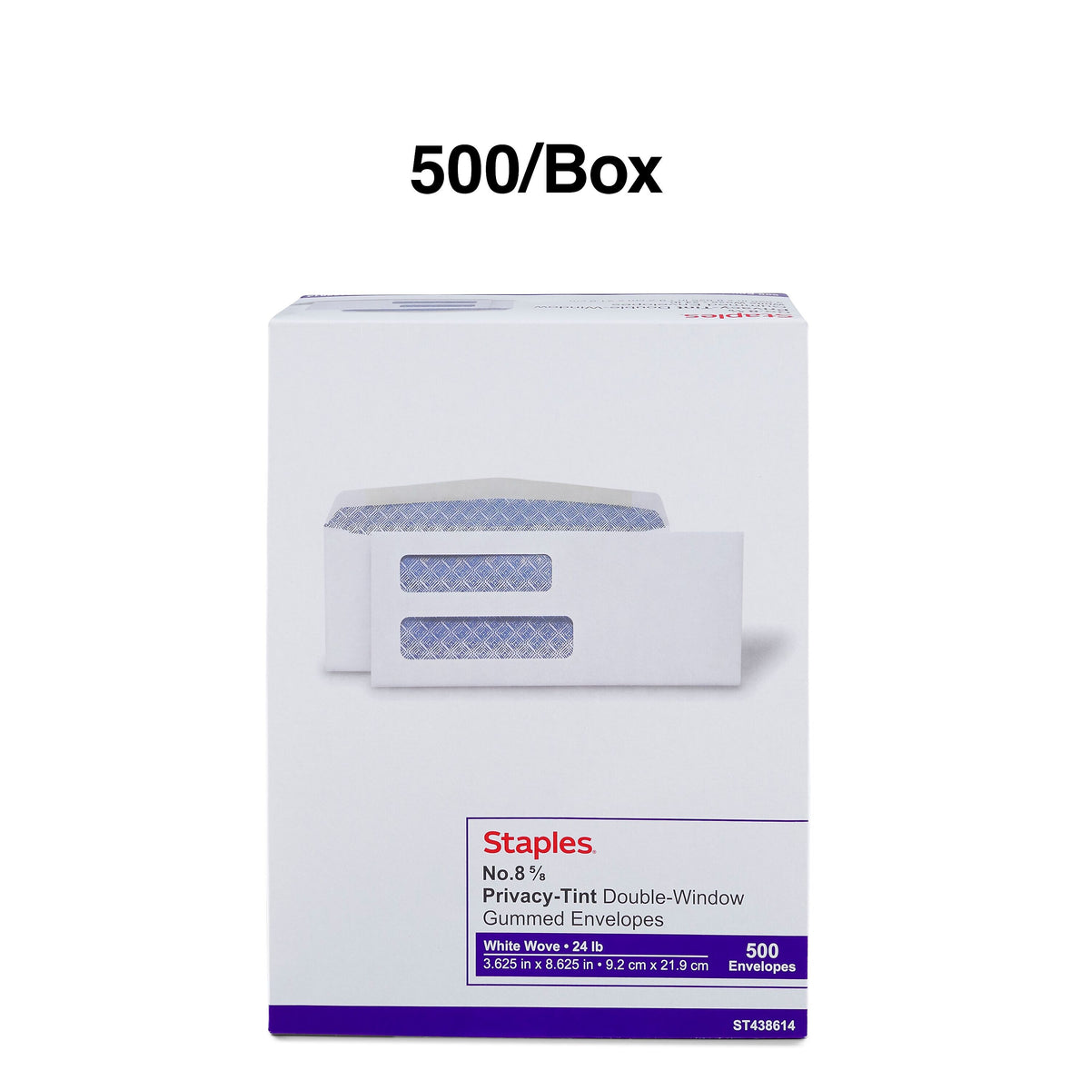 Staples Gummed Security Tinted #8 Business Envelopes, 3 5/8" x 8 5/8", White, 500/Box