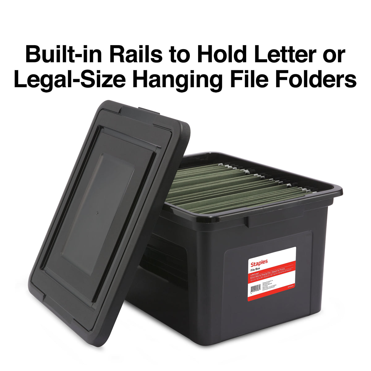 Staples Hanging File Box, Snap Lid, Letter/Legal Size, Black