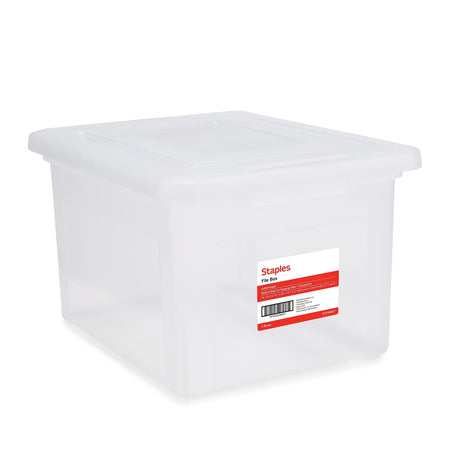 Staples Hanging File Box, Snap Lid, Letter/Legal Size, Clear, 4/Carton