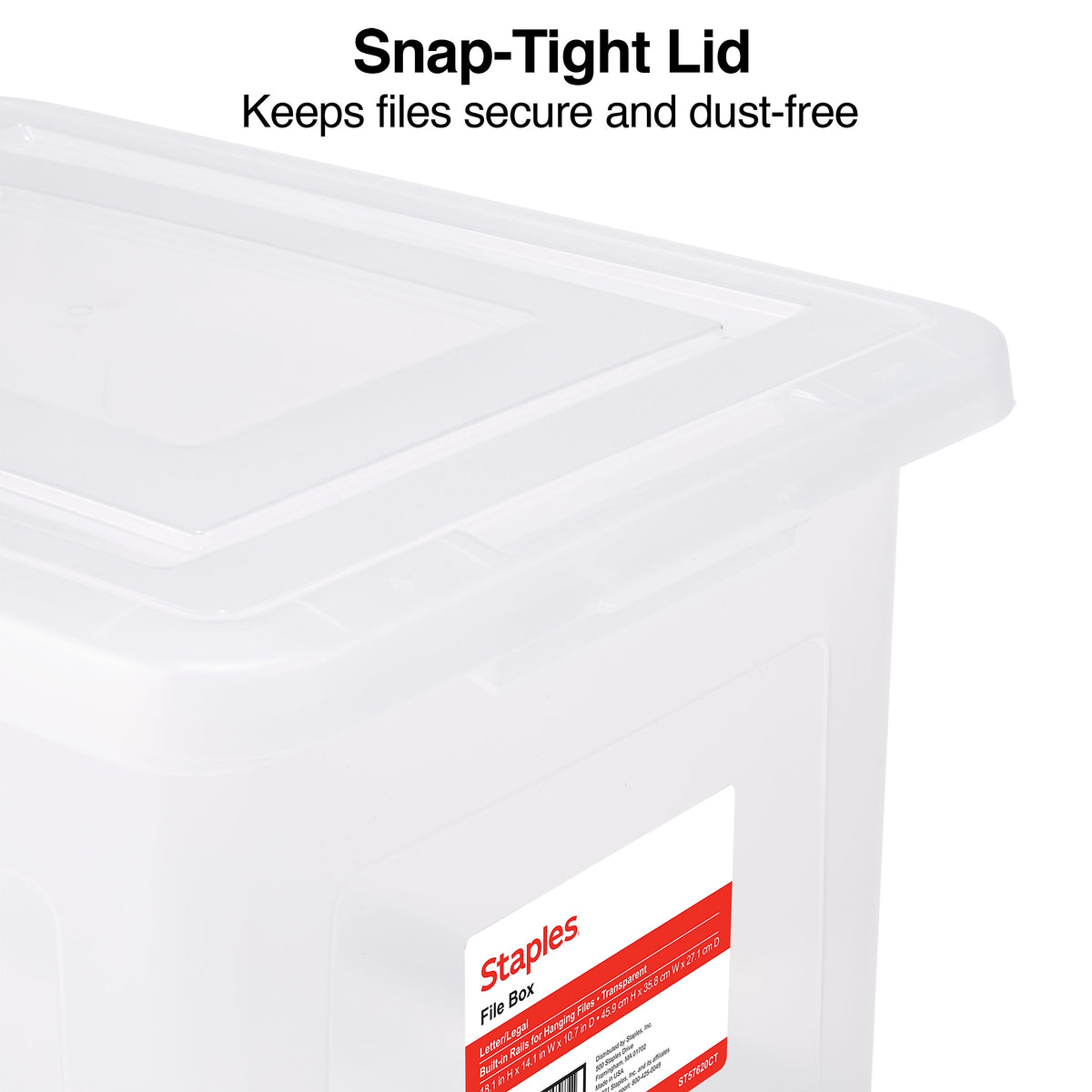 Staples Hanging File Box, Snap Lid, Letter/Legal Size, Clear, 4/Carton