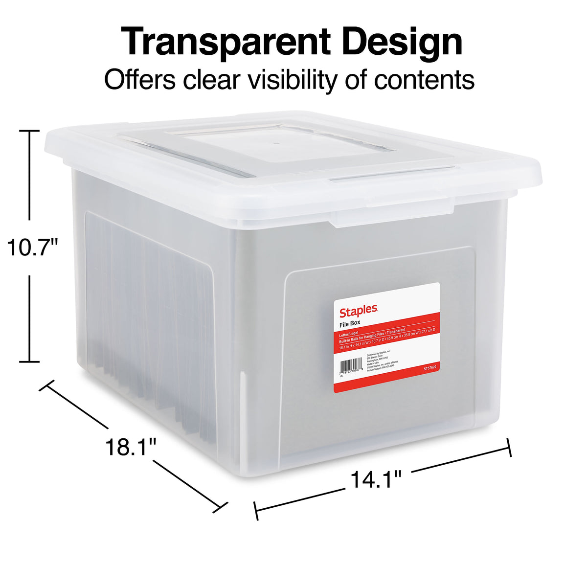 Staples Hanging File Box, Snap Lid, Letter/Legal Size, Clear