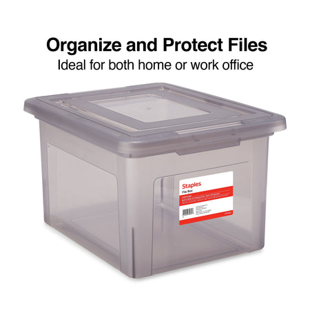 Staples Hanging File Box, Snap Lid, Letter/Legal Size, Frost Gray