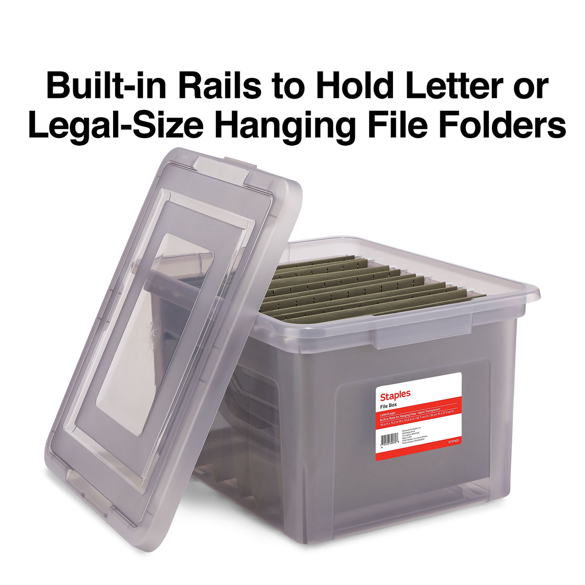 Staples Hanging File Box, Snap Lid, Letter/Legal Size, Frost Gray