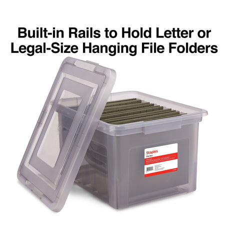 Staples Hanging File Box, Snap Lid, Letter/Legal Size, Frost Gray