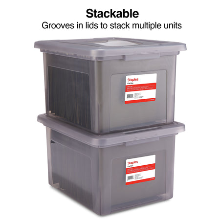 Staples Hanging File Box, Snap Lid, Letter/Legal Size, Frost Gray