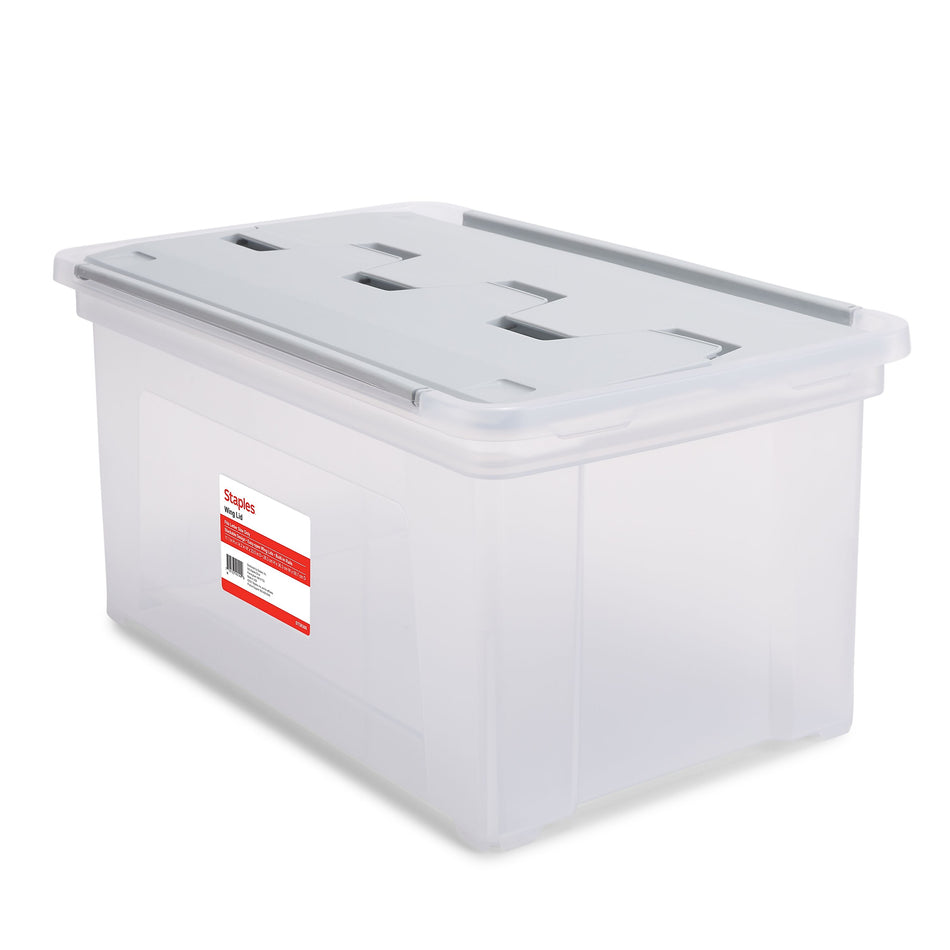 Staples Hanging File Box, Wing Lid, Letter Size, Clear