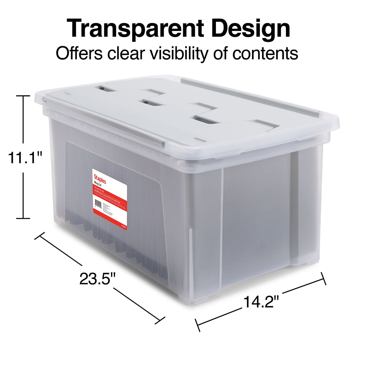 Staples Hanging File Box, Wing Lid, Letter Size, Clear