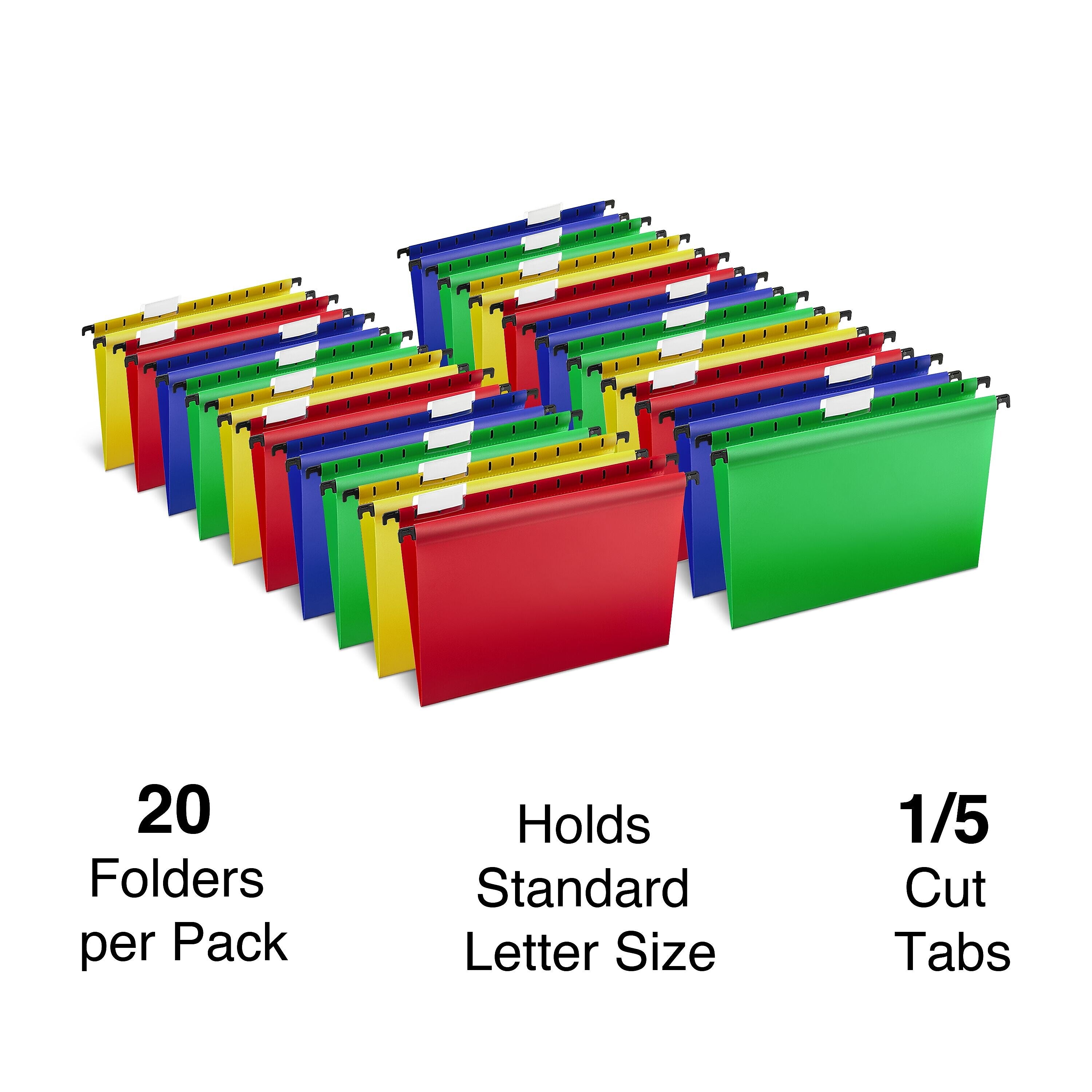 Staples® Hanging File Folder, 5-Tab, Letter Size, Assorted, 20/Box