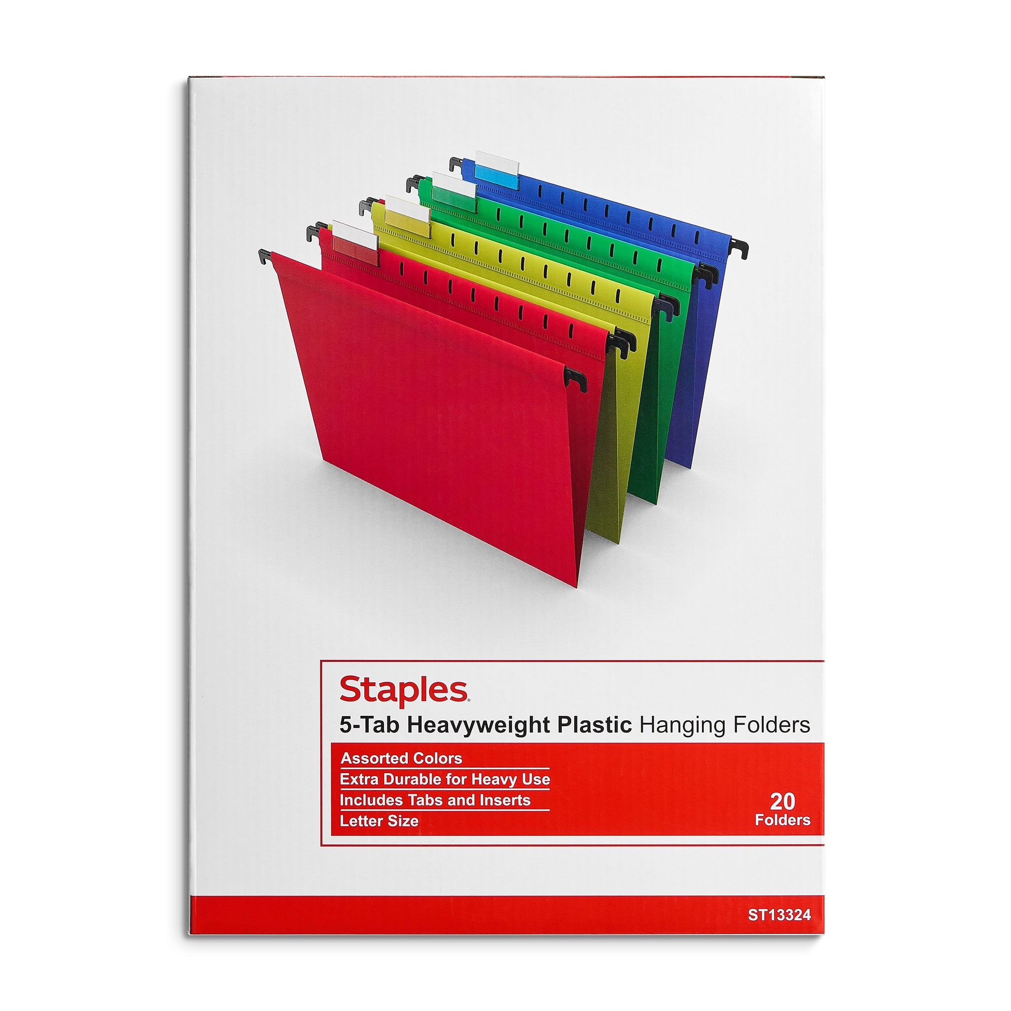 Staples® Hanging File Folder, 5-Tab, Letter Size, Assorted, 20/Box