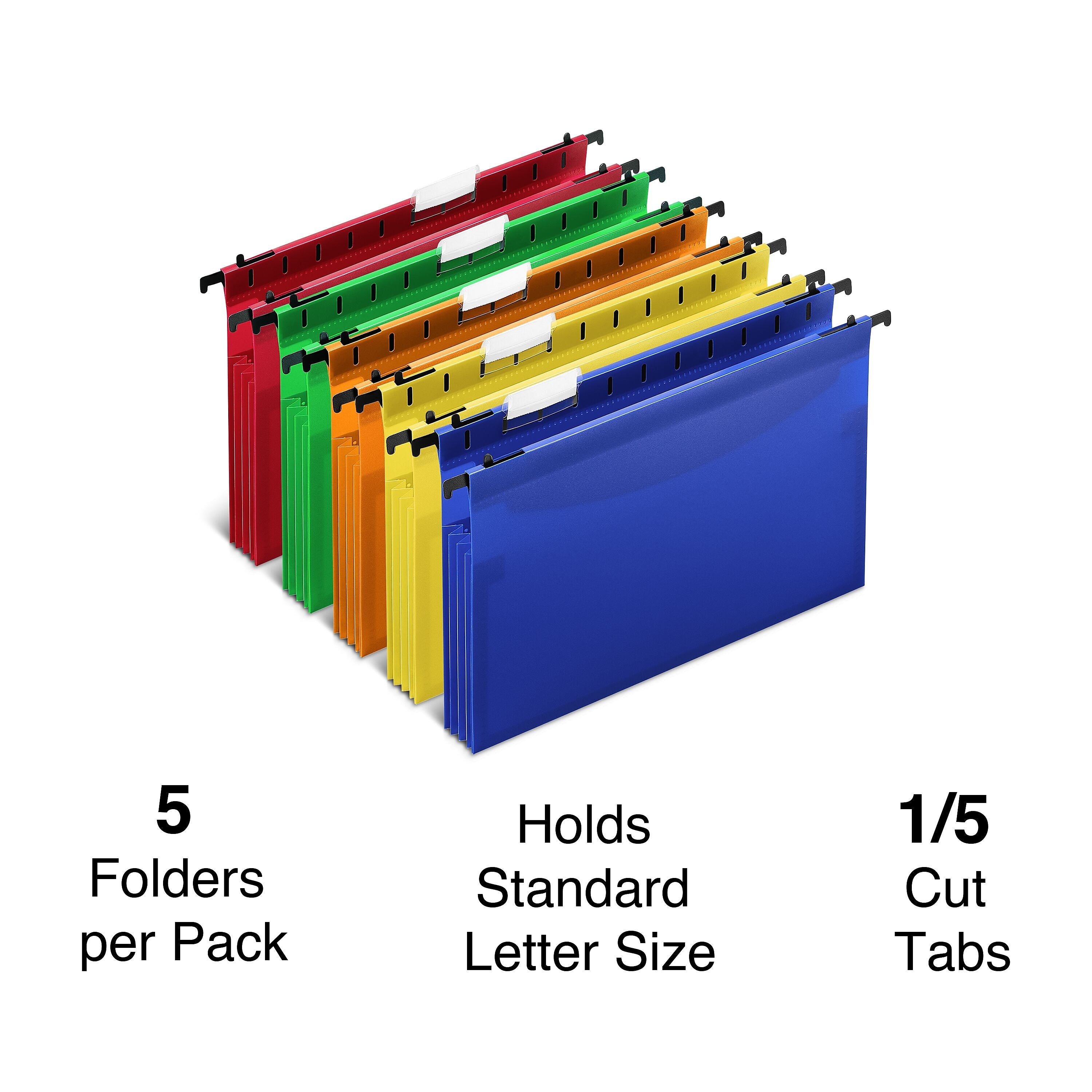 Staples® Hanging File Folder, 5-Tab, Letter Size, Assorted, 5/Pack